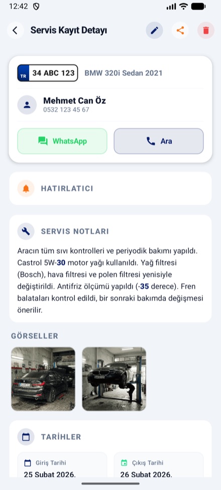 Araç servis detayı